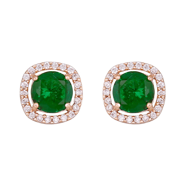 Estele Rose Gold Plated CZ Sparkling Square Designer Mangalsutra Necklace Set with Green Stones for Women