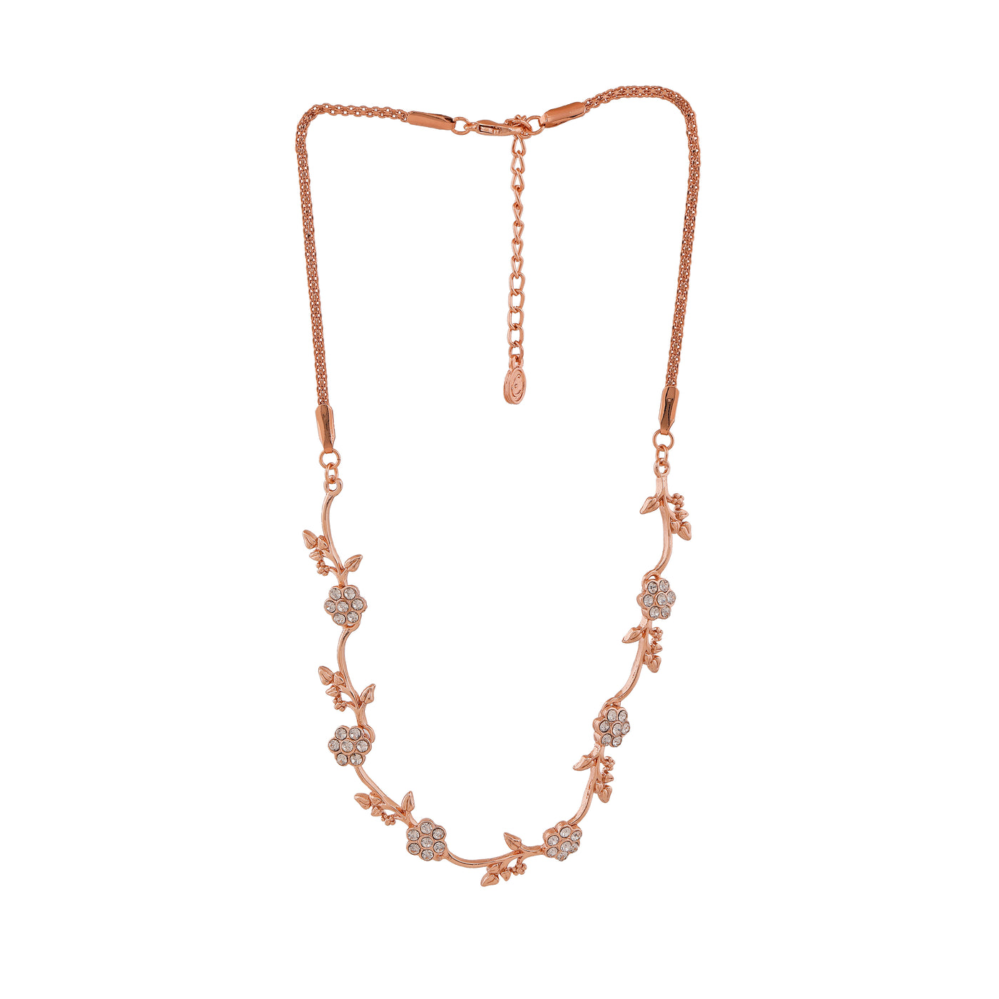 Estele Rose Gold Plated Flower Designer Necklace Set with Crystals for Women