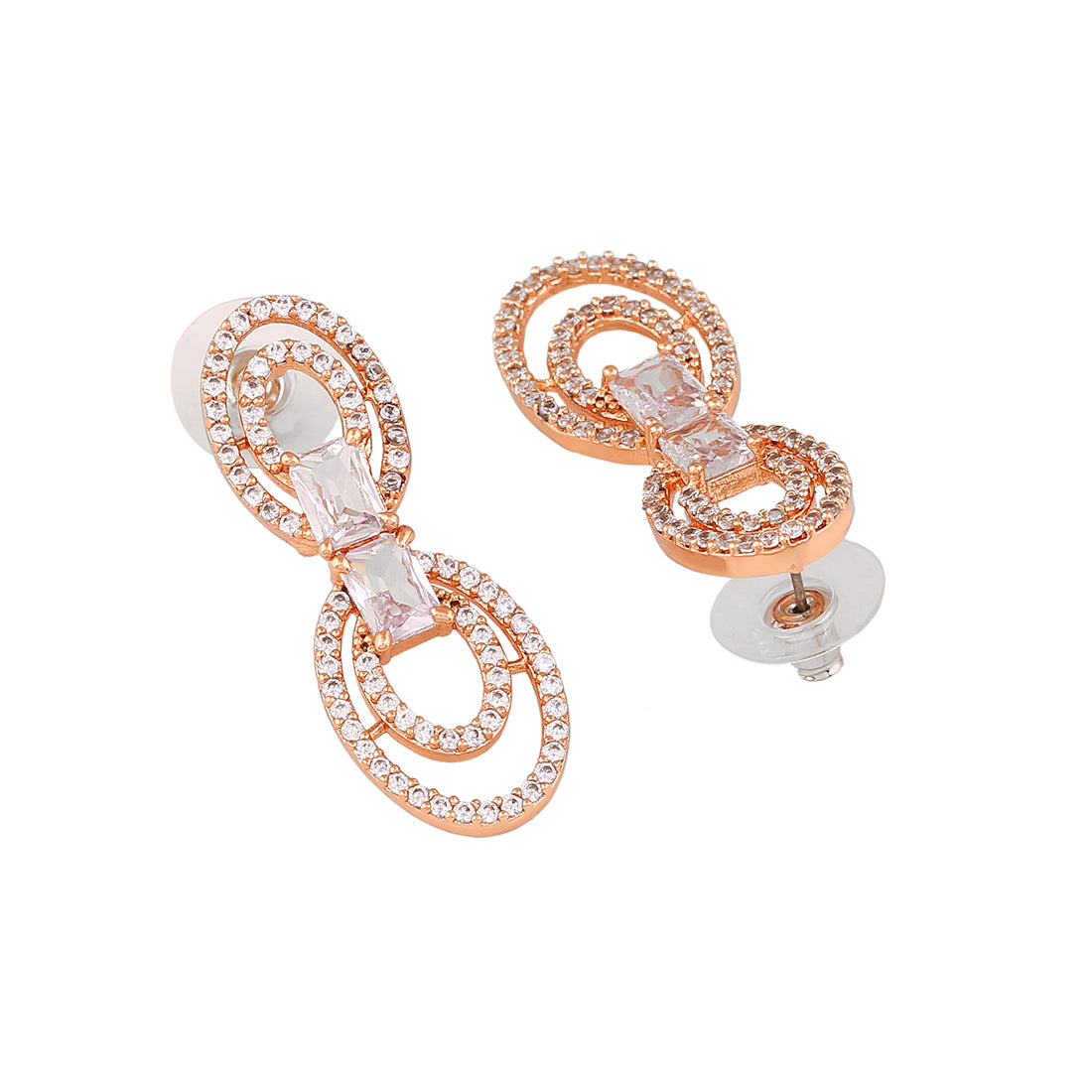 Estele Rose Gold Plated CZ Circular Designer Drop Earrings for Women