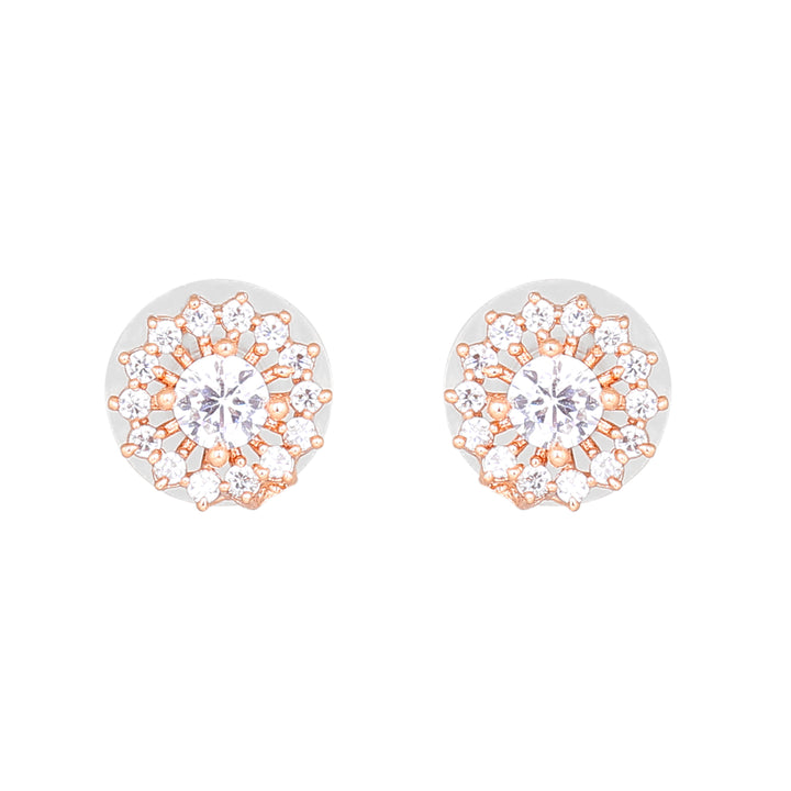 Estele Rose Gold Plated CZ Flower Designer Pendant Set with White Stones for Women