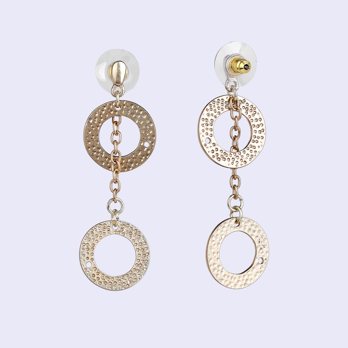 Estele Gold Tone Dual Circular Design Interlinked Beaten Gold Drop & Dangler Earrings for Women