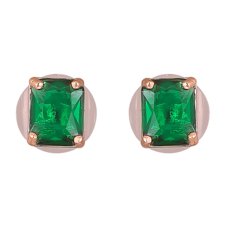 Estele Rose Gold Plated CZ Square Designer Mangalsutra Necklace Set with Emerald for Women