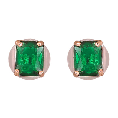 Estele Rose Gold Plated CZ Square Designer Mangalsutra Necklace Set with Emerald for Women