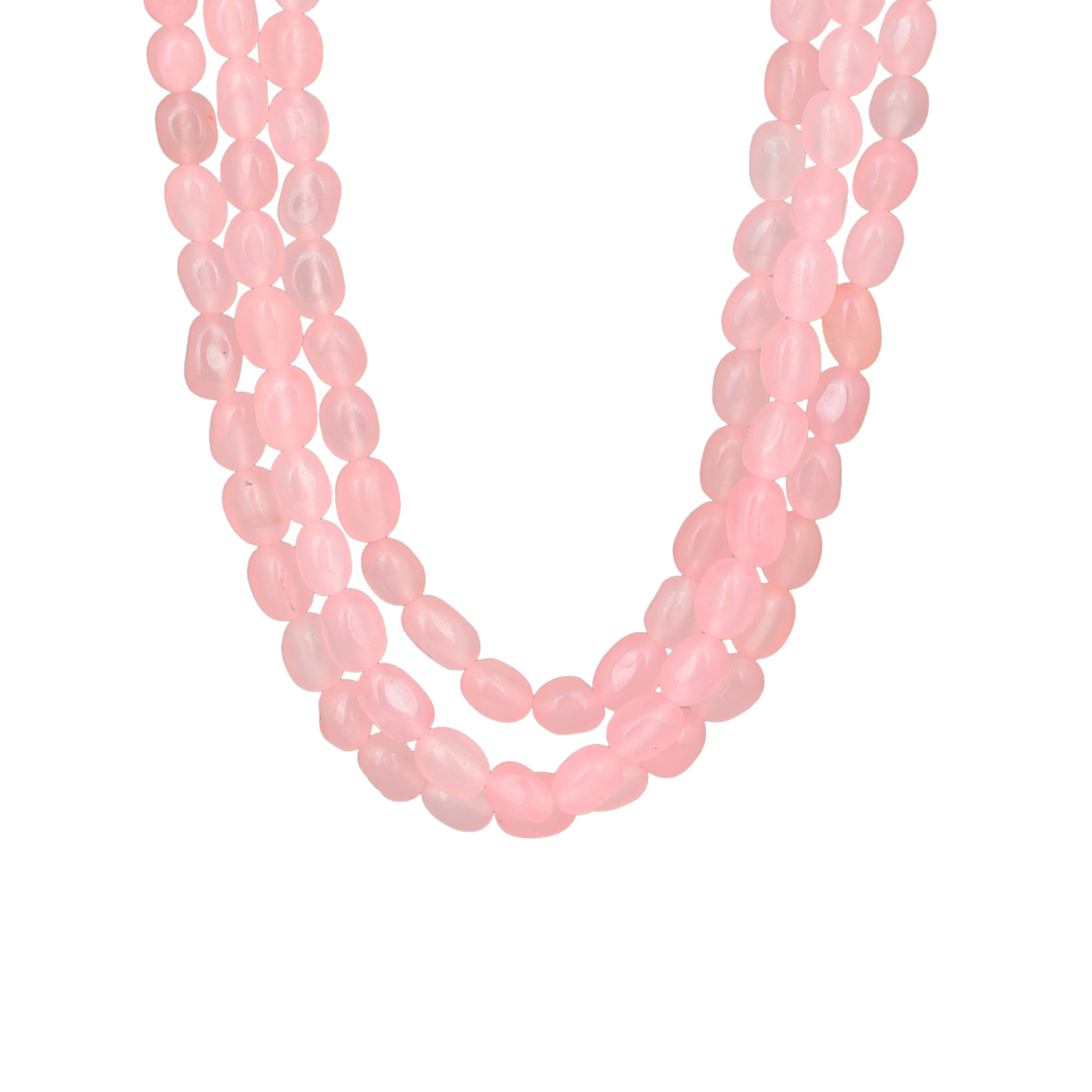 Estele Rhodium Plated Beautiful Designer Three Layered Necklace with Mint Pink Beads for Girls/Women