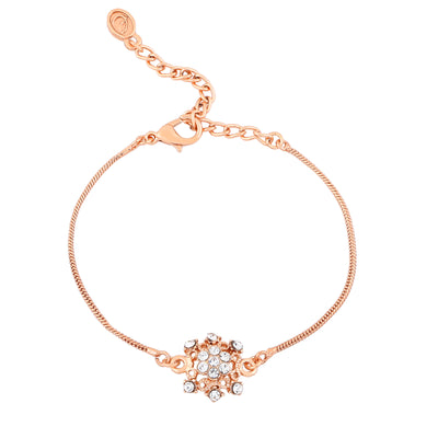 Estele Rose Gold Plated Flower Designer Bracelet with Crystals for Women