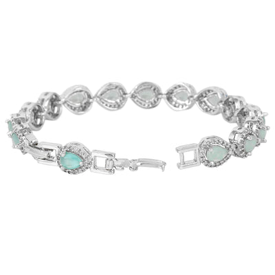 Estele Rhodium Plated CZ Classic Drop Designer Bracelet with Mint Green Stones for Women