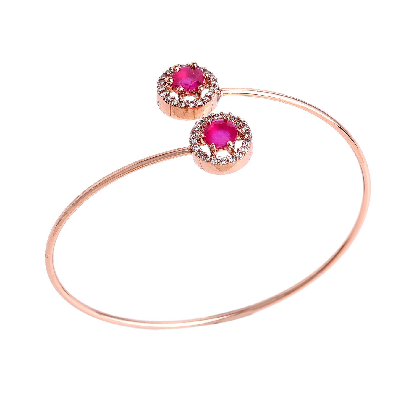 Estele Rosegold Plated Trendy Fashionable Lightweight Cuff Kada Bracelet with Sparkling Ruby Stones for Girls and Women