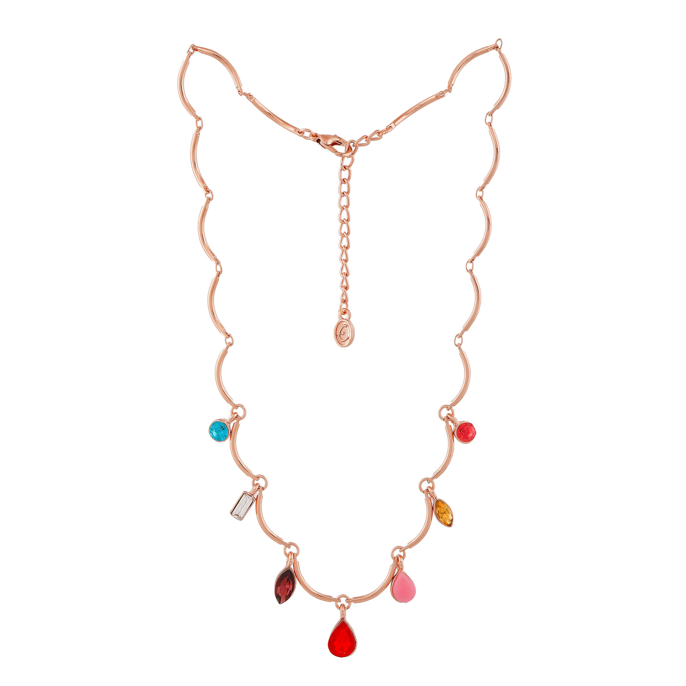 Estele Rose Gold Plated Sparkling charm Necklace with Multi-color Crystals for Women