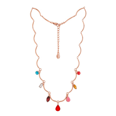 Estele Rose Gold Plated Sparkling charm Necklace with Multi-color Crystals for Women