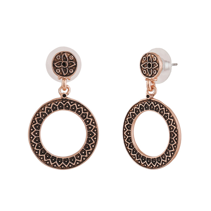 Estele Rose Gold Plated Round Patterned Drop Earrings for Women