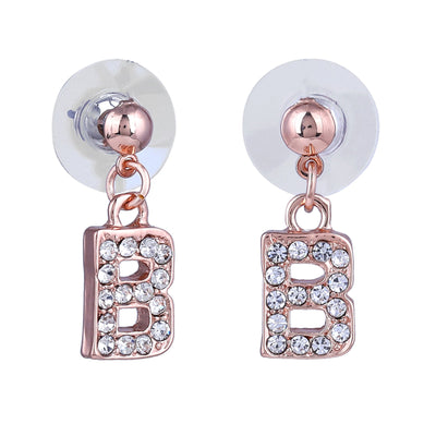 Estele Rose Gold Plated Magnificent Medium 'B' Letter Earrings with Crystals for Women