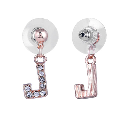 Estele Rose Gold Plated Magnificent Medium 'J' Letter Earrings with Crystals for Women