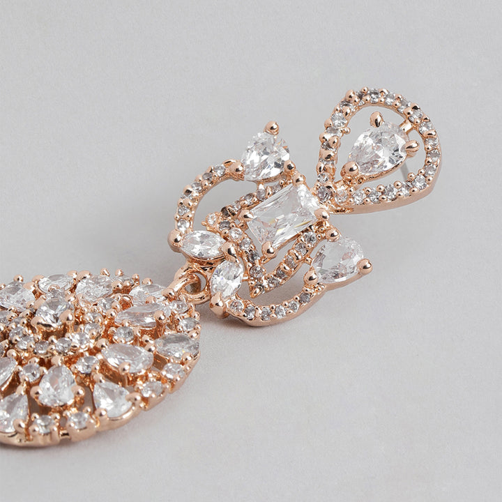 Estele Rose Gold Plated CZ Fascinating Floral Designer Earrings for Women