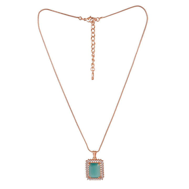 Estele Rose Gold Plated CZ Square Designer Pendant set with Mint Green Stones for Women