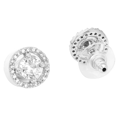 Estele Rhodium Plated CZ Circular Stud Earrings for Women