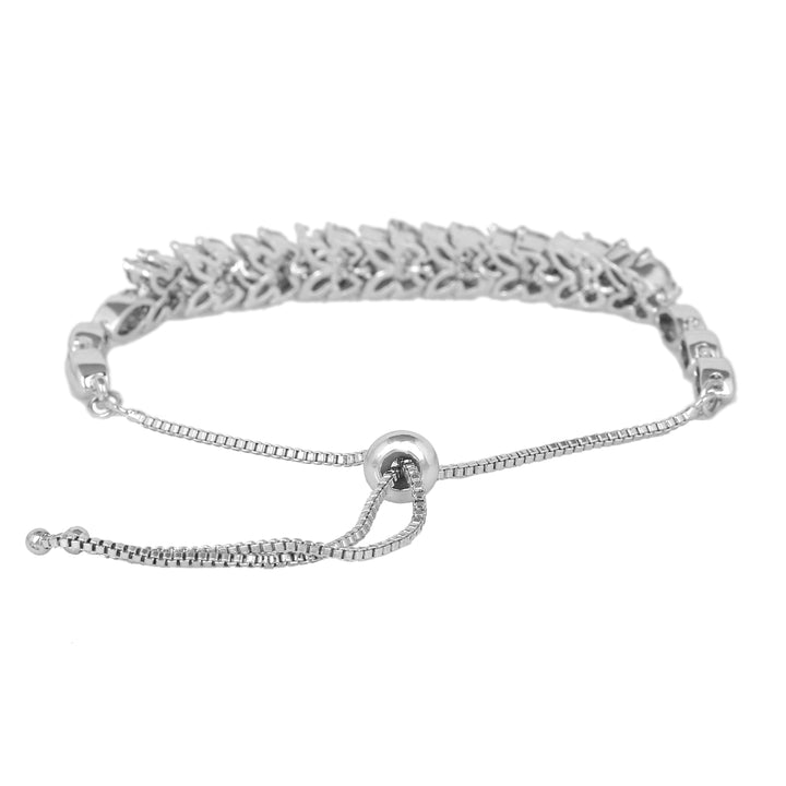 Estele Rhodium Plated CZ Leaf Designer Bracelet for Women