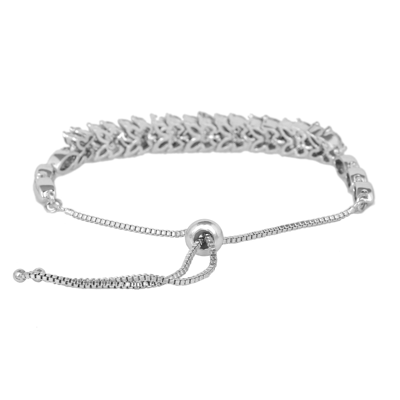 Estele Rhodium Plated CZ Leaf Designer Bracelet for Women