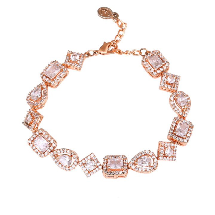 Estele Rose Gold Plated CZ Geometric Designer Bracelet for Women