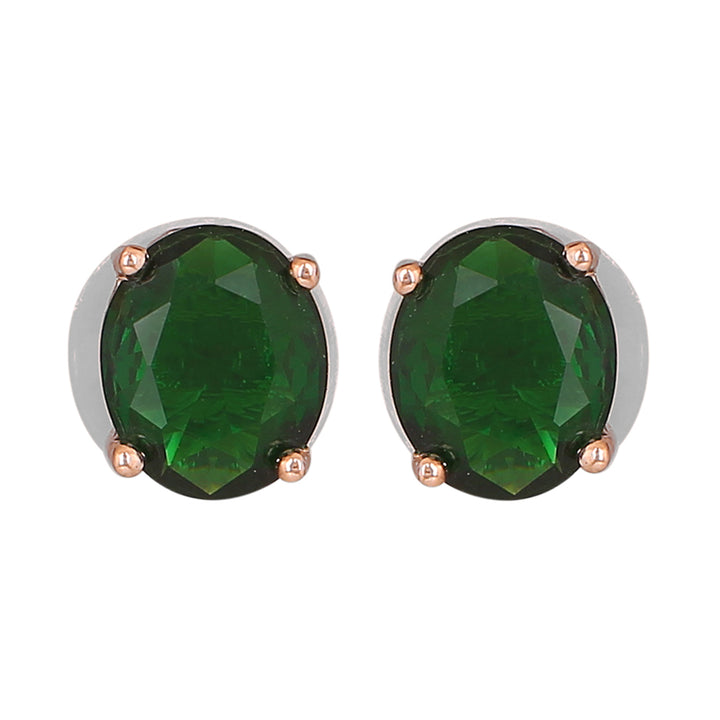 Estele Rose Gold Plated CZ Elegant Round Designer Mangalsutra Necklace Set with Emerald Stones for Women
