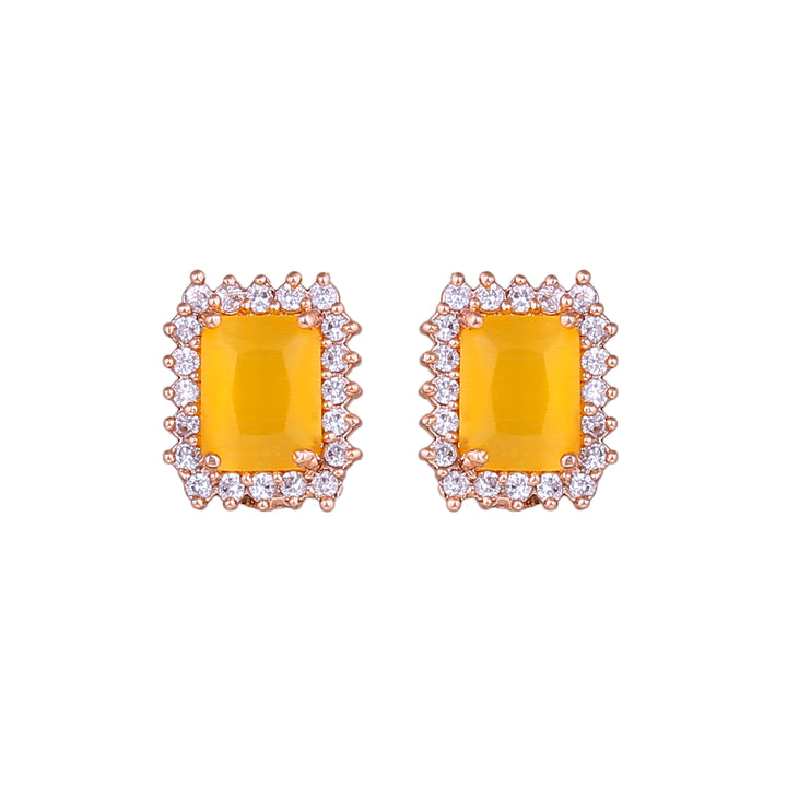 Estele Rose Gold Plated CZ Square Designer Pendant Set with Yellow Stones for Women