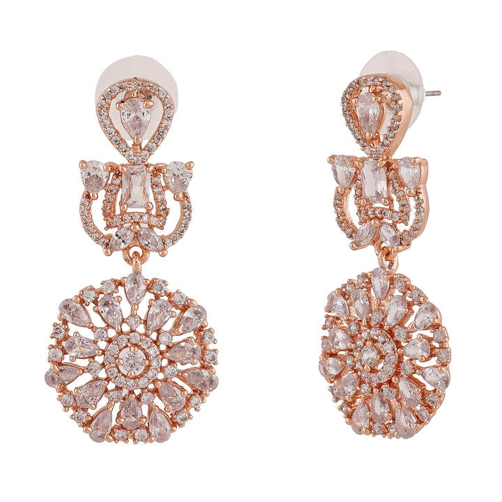 Estele Rose Gold Plated CZ Fascinating Floral Designer Earrings for Women