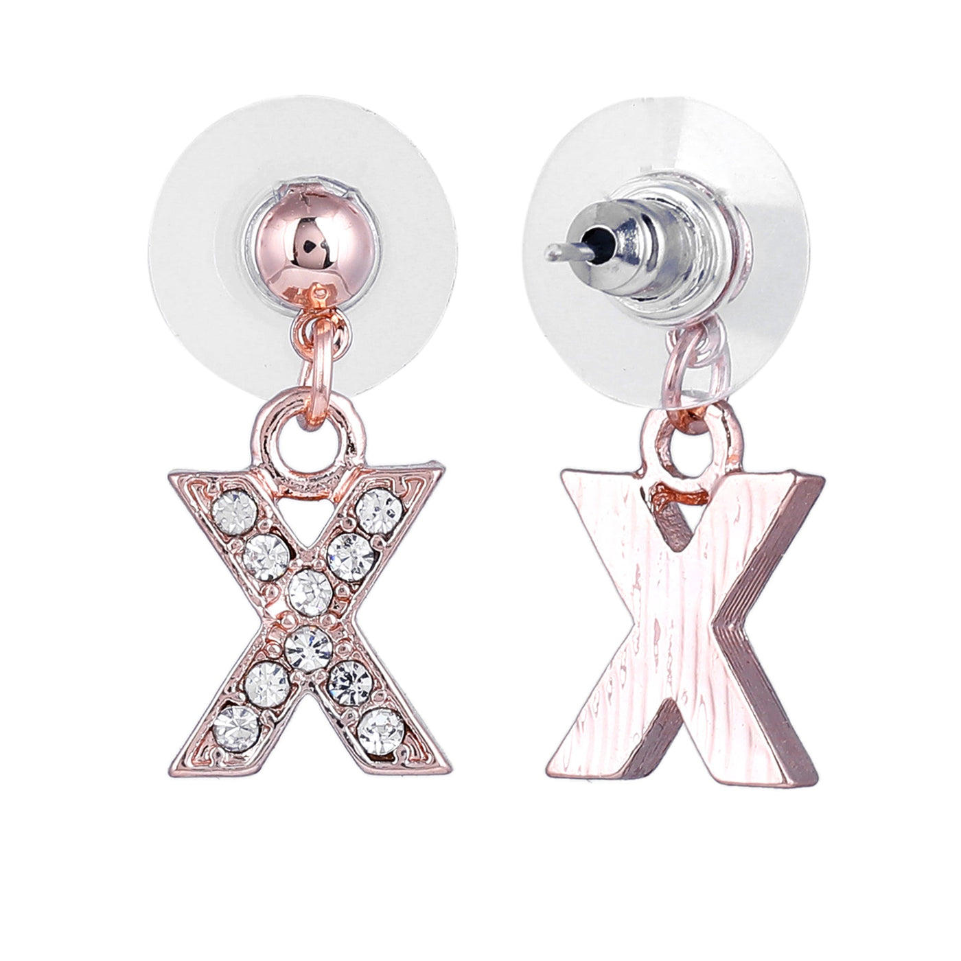 Estele Rose Gold Plated Magnificent Medium 'X' Letter Earrings with Crystals for Women