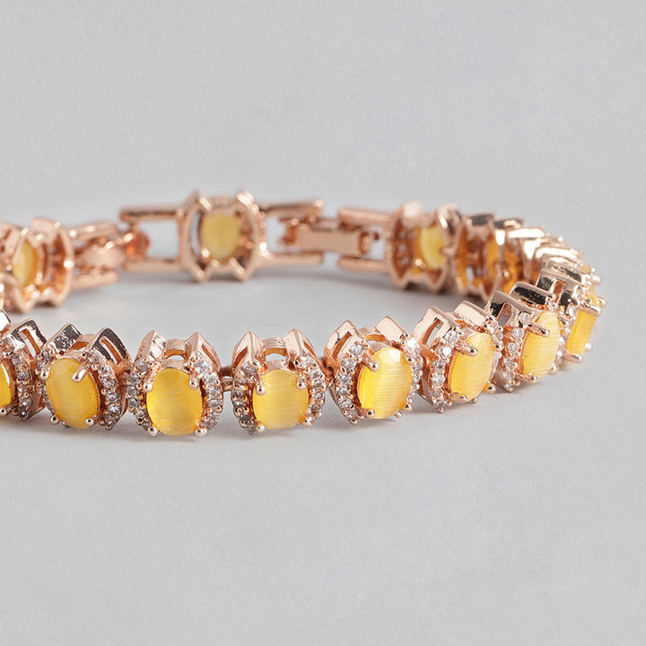 Estele Rose Gold Plated CZ Fascinating Designer Bracelet with Mint yellow Stones for Girls/Women