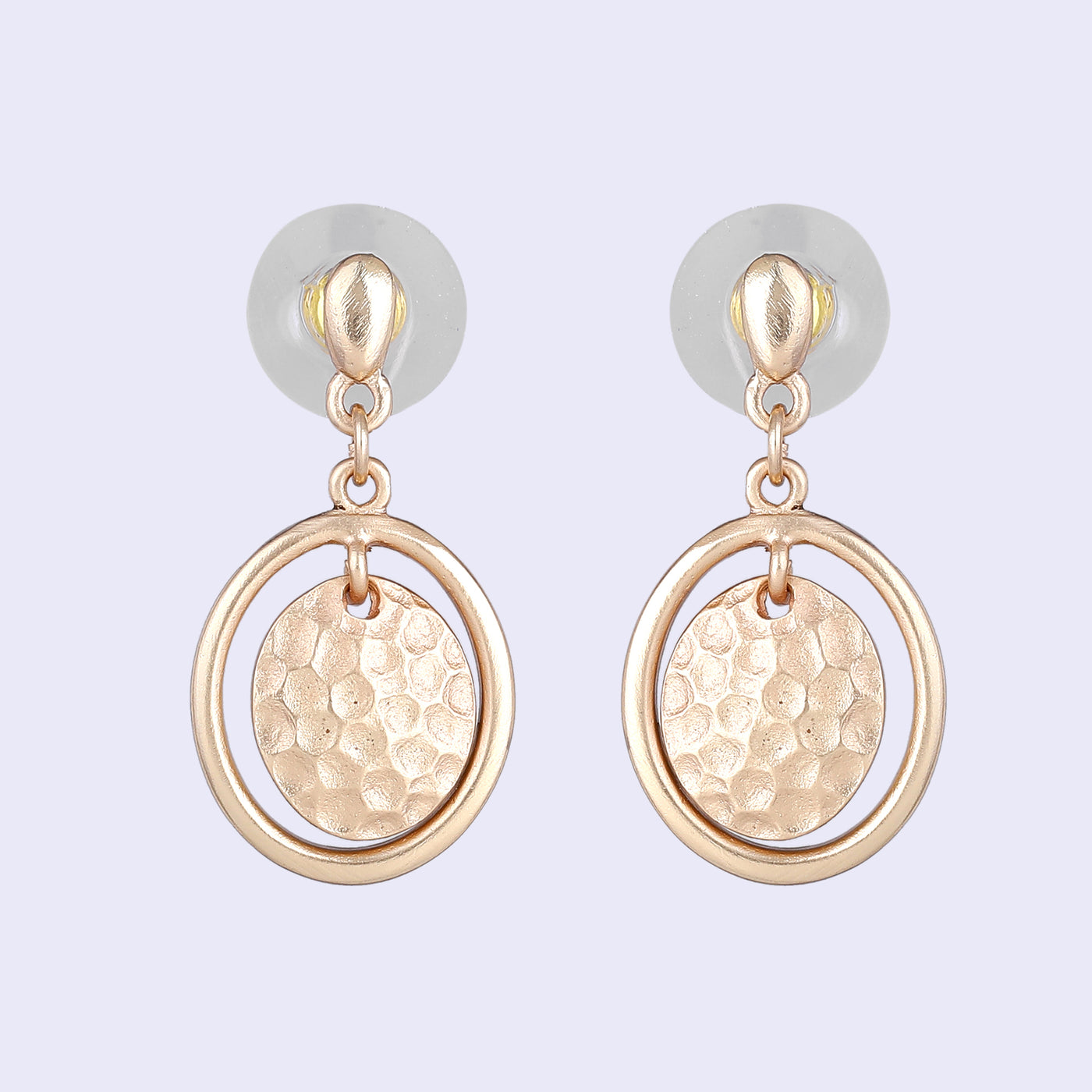 Estele Gold Tone Classy Double Circular Design Beaten Gold Drop & Dangle Earrings for Women