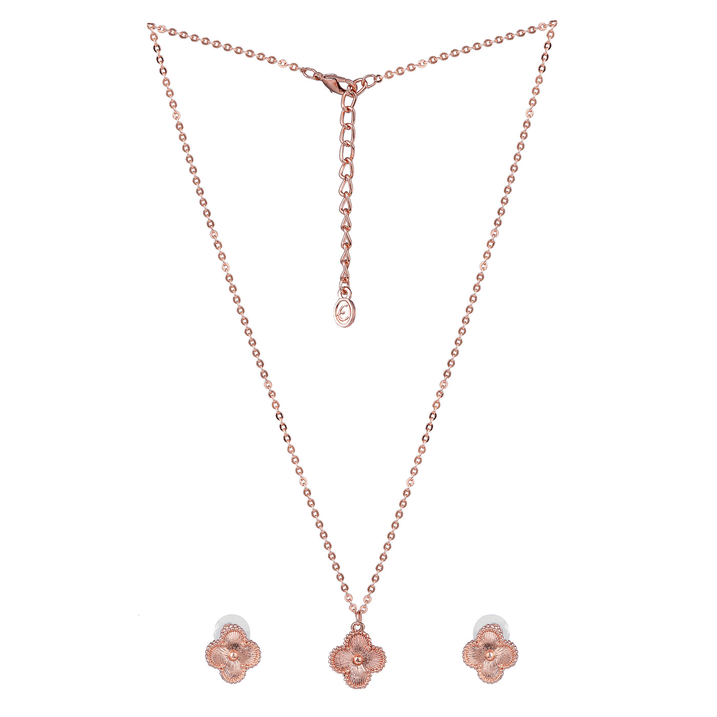 Estele Rosegold Plated Four Leafy Designer Pendant Set for Girls and Women