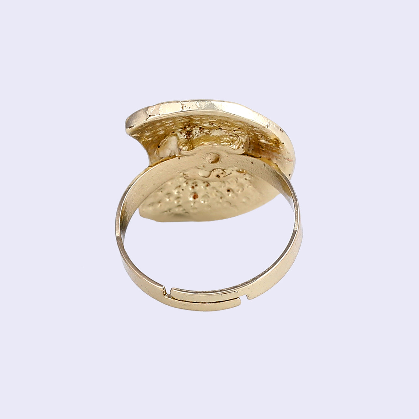 Estele Gold Tone Trendy Semi Circular Beaten Gold Finger Ring for Women(Adjustable)