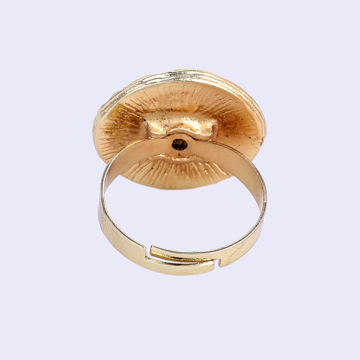 Estele Gold Tone Stylish Circular Disk Shaped Beaten Gold Finger Ring for Women(Adjustable)