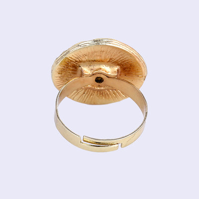 Estele Gold Tone Stylish Circular Disk Shaped Beaten Gold Finger Ring for Women(Adjustable)