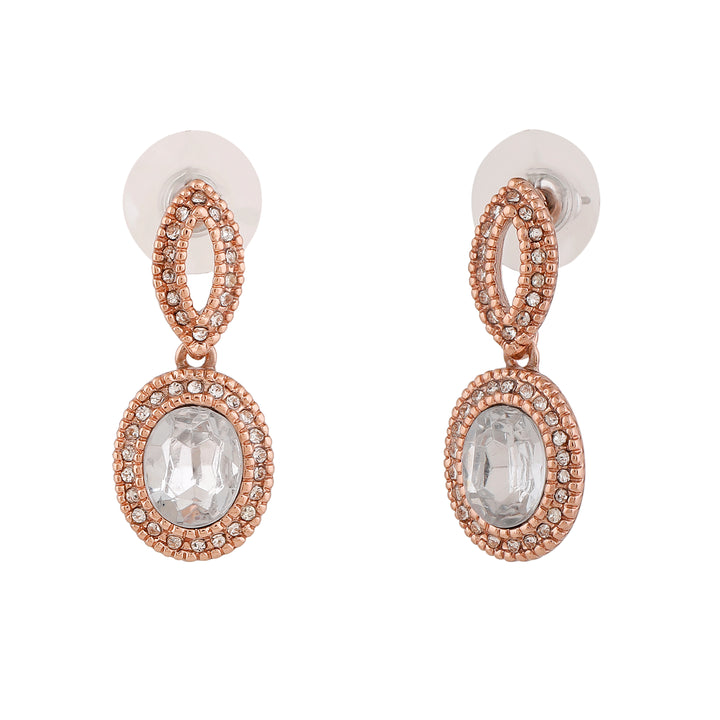 Estele Rose Gold Plated Sparkling Drop Earrings with Crystals for Women
