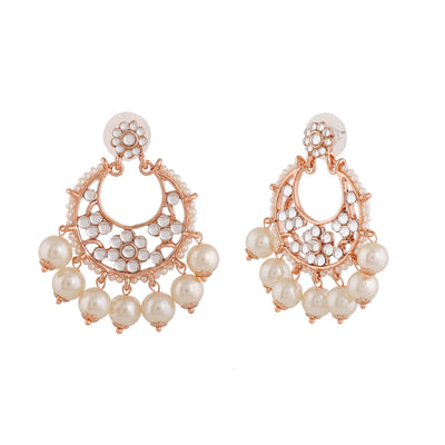 Estele Rose Gold Plated Beautiful Pearl Drop Earrings for Women
