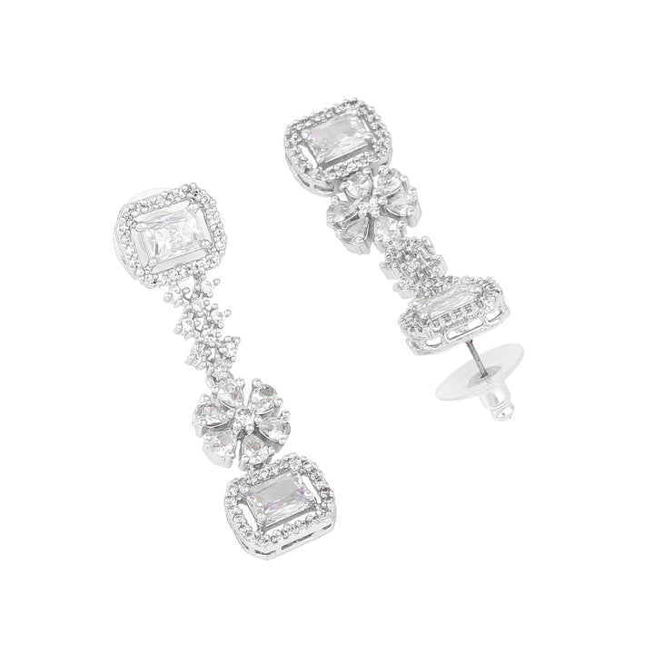 Estele Rhodium Plated CZ Ravishing Designer Double Layered Necklace Set with White Crystals for Women