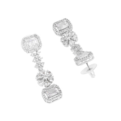 Estele Rhodium Plated CZ Ravishing Designer Double Layered Necklace Set with White Crystals for Women