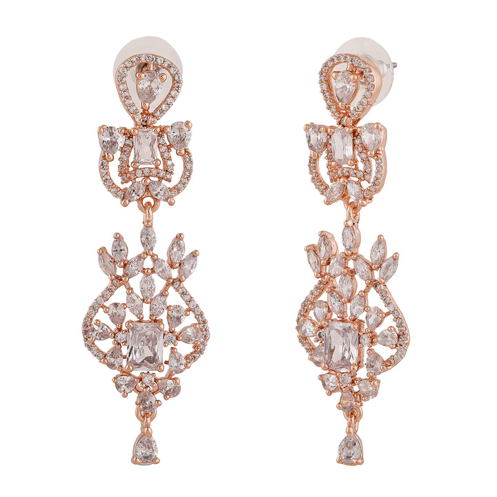 Estele Rose Gold Plated CZ Marvelous Drop Earrings for Women