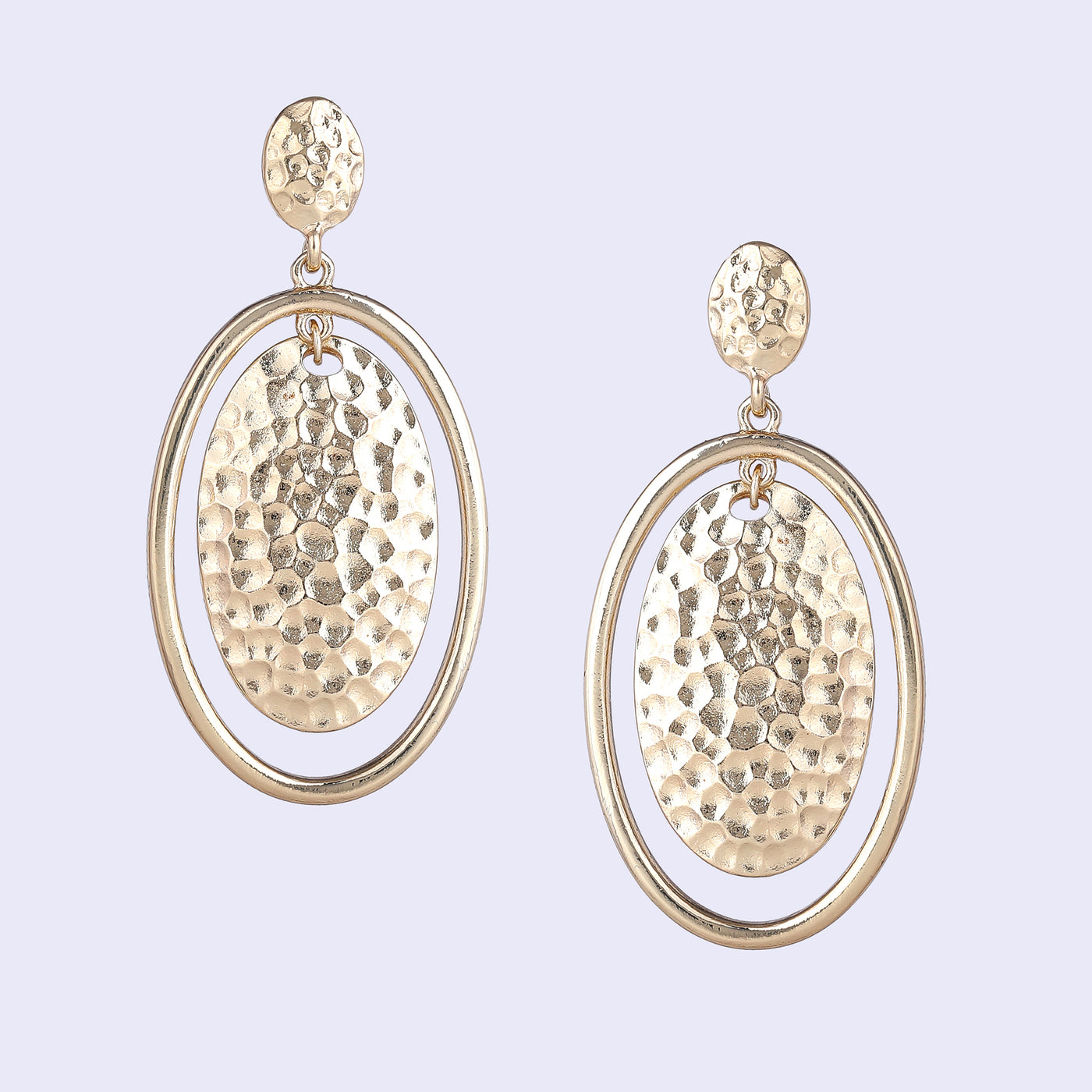 Estele Gold Tone Stylish Twin Oval Design Beaten Gold Drop Earrings for Women