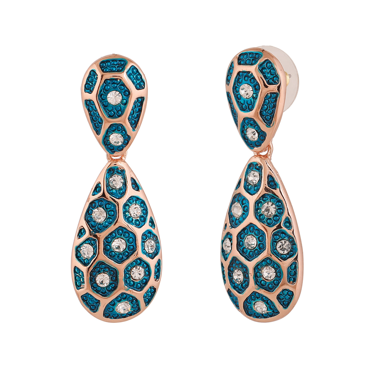 Estele Rose Gold Plated TearDrop Designer Earrings with Crystals for Women