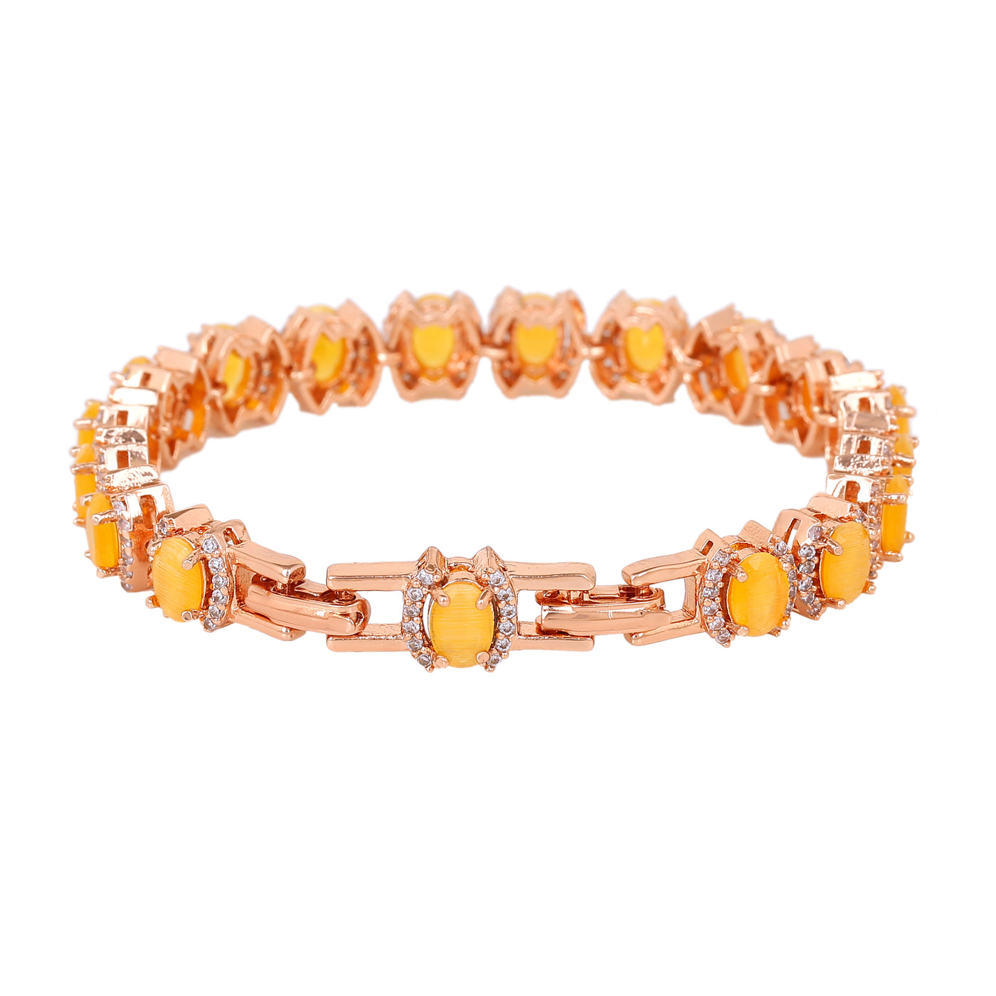 Estele Rose Gold Plated CZ Fascinating Designer Bracelet with Mint yellow Stones for Girls/Women