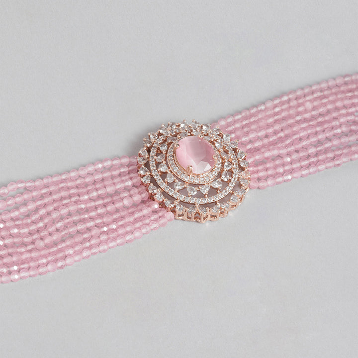 Estele Rose Gold Plated CZ Sparkling Multi-Layered Bracelet with Mint Pink Stones for Women