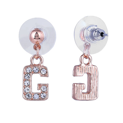 Estele Rose Gold Plated Magnificent Medium 'G' Letter Earrings with Crystals for Women