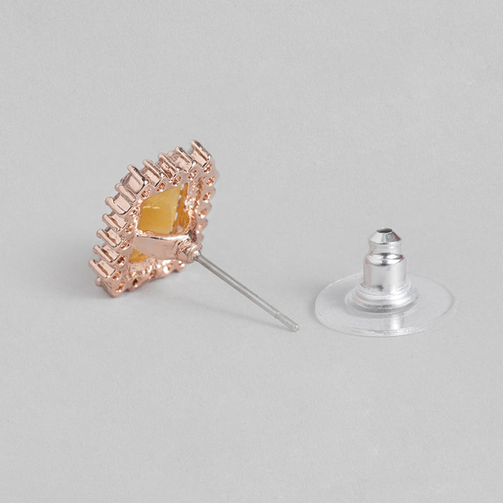 Estele Rose Gold Plated CZ Square Designer Pendant Set with Yellow Stones for Women