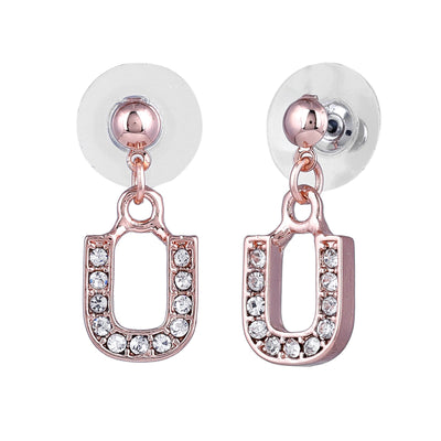 Estele Rose Gold Plated Magnificent Medium 'U' Letter Earrings with Crystals for Women