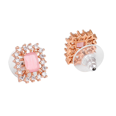 Estele Rose Gold Plated CZ Square Designer Mangalsutra Necklace Set with Mint Pink Stones for Women