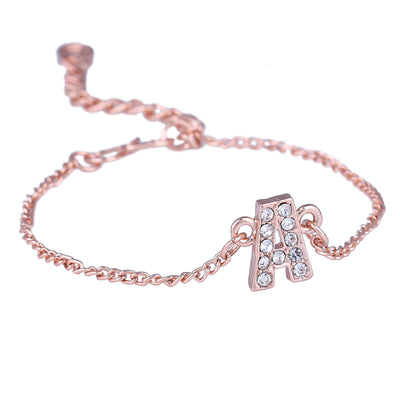 Estele Rose Gold Plated Captivating Medium 'A' Letter Bracelet with Crystals for Women