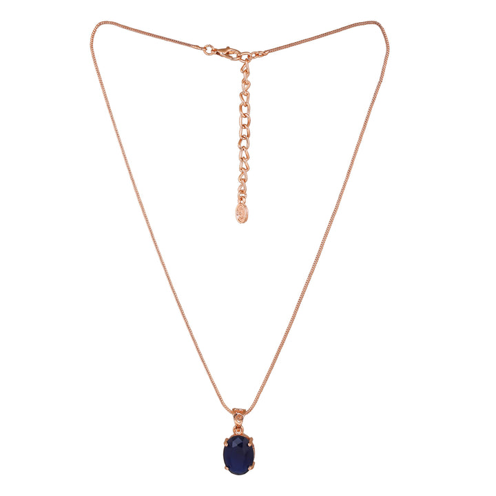 Estele Rose Gold Plated CZ Elegant Designer Pendant Set with Blue Stones for Women