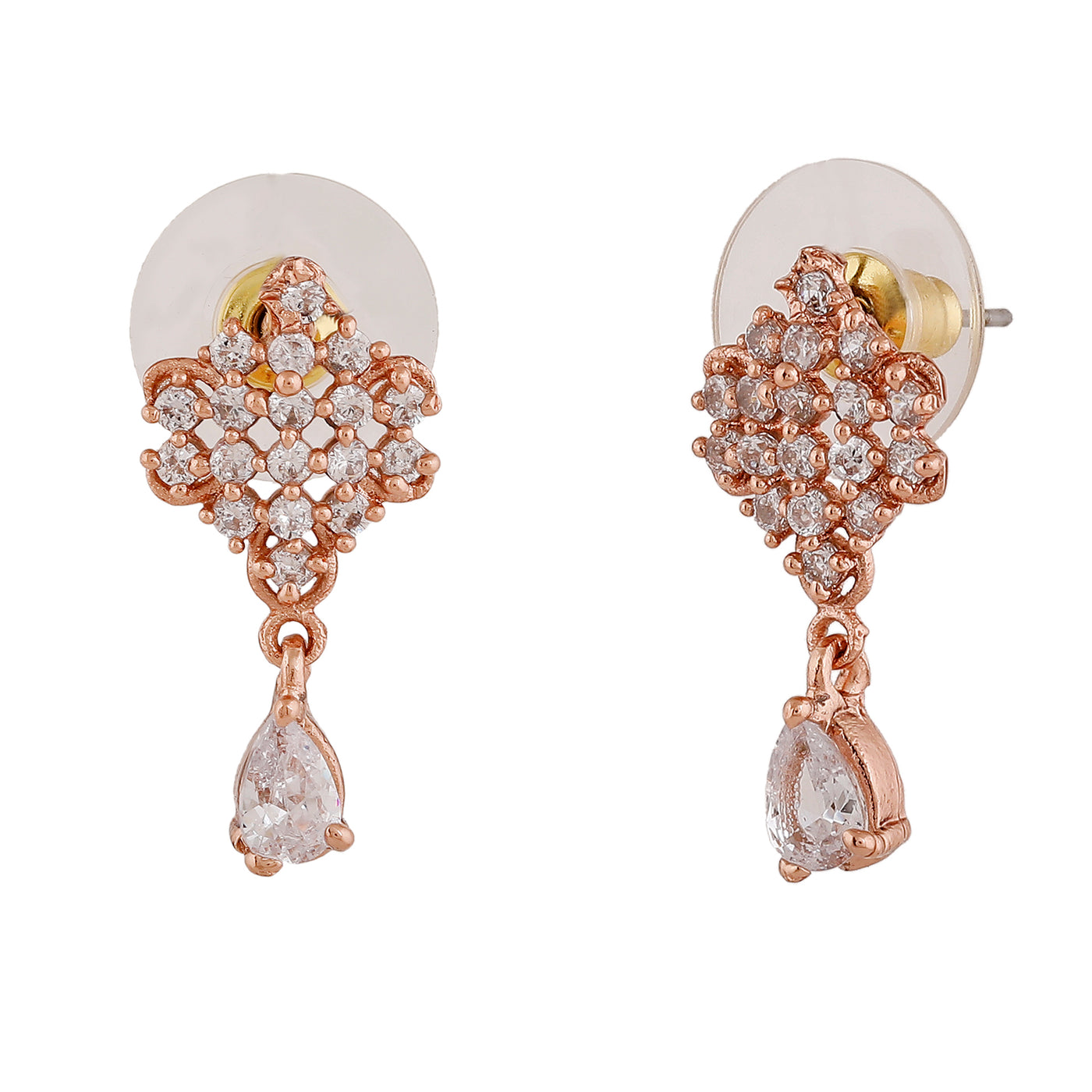 Estele Rose Gold Plated CZ Sparkling Drop Earrings for Women