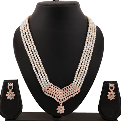 Estele RoseGold Plated Twinkling Necklace Set with Pearls for Women