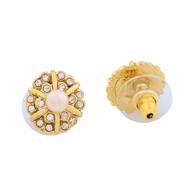 Estele Gold Plated Flower Designer Stud Earrings with Crystals for Women
